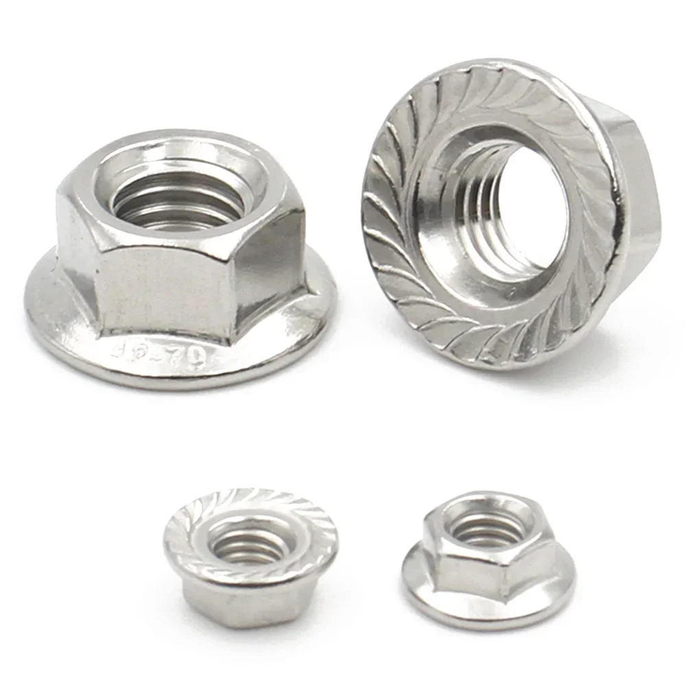 10pcs 304 Stainless Steel M3 M4 M5 M6 M8 M10 M12 M14 M16 M20 Hexagon Flange Nut Pinking Slip Locking Lock Nut DIN6923