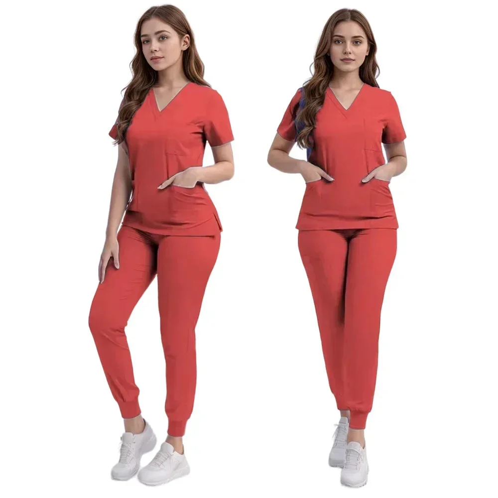زي طبي بأكمام قصيرة للنساء ، فساتين جراحية للمستشفيات ، طقم توبات وبانت ، ملحقات تمريض ، ملابس أطباء ، ملابس عمل