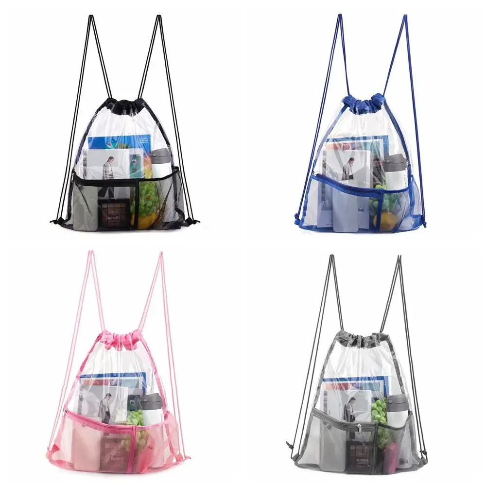 Zaino portatile con coulisse di grande capacità Borsa da spiaggia Borsa trasparente in PVC impermeabile Borsa da montagna Borsa leggera in gelatina