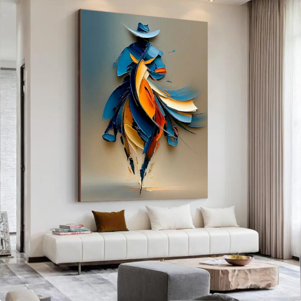 Abstract Western Cowboy Mural - Neutral Texture Canvas, Abstract Painting, Ultra Large Minimalist Decoration, Perfect Home Gift