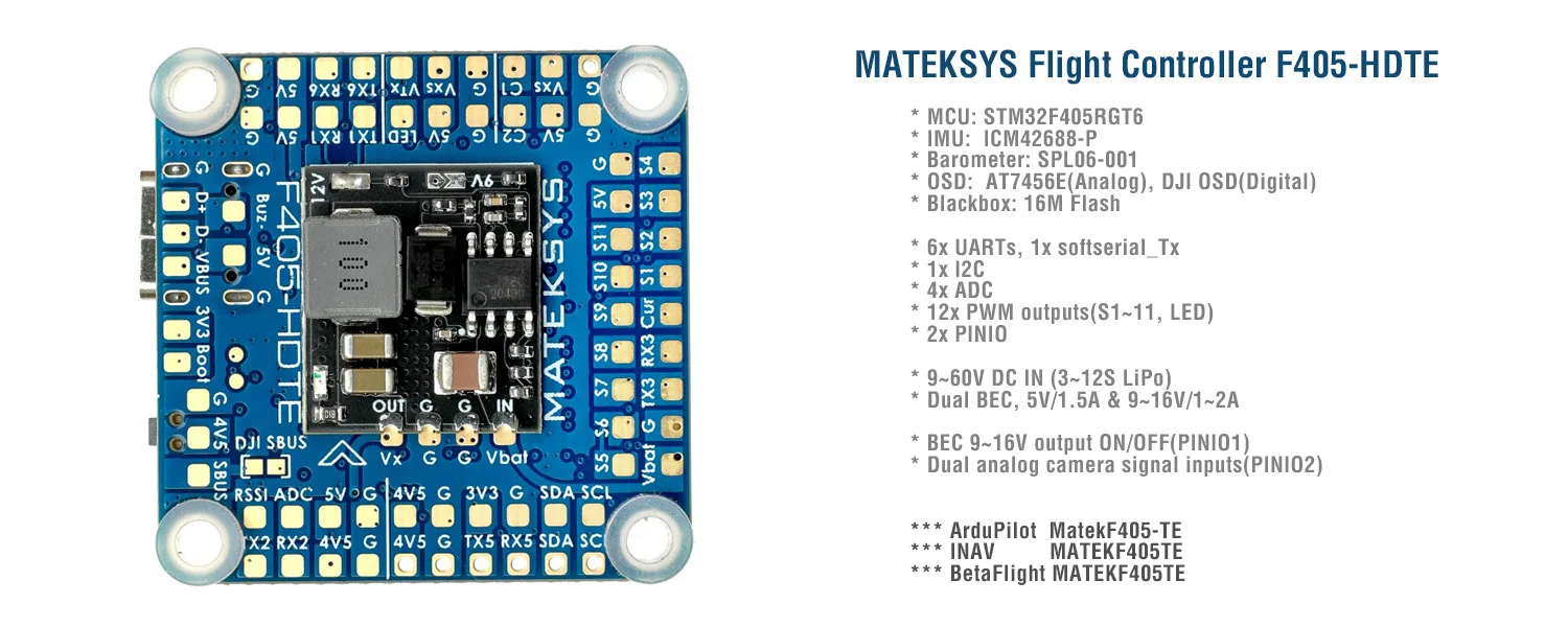 

2022 Новый MATEK F405-HDTE Dual BEC Baro OSD Blackbox 3-12S LIPO F4 Контроллер полета 30x30 мм для радиоуправляемых летательных аппаратов FPV беспилотных летательных аппаратов