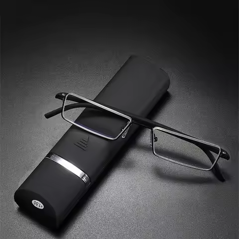 Anti blue light Coated Lenses Business Half Frameless Ultra-light Portable Reading Glasses + Box +1.25 +1.5 +1.75 +2.25 To +4
