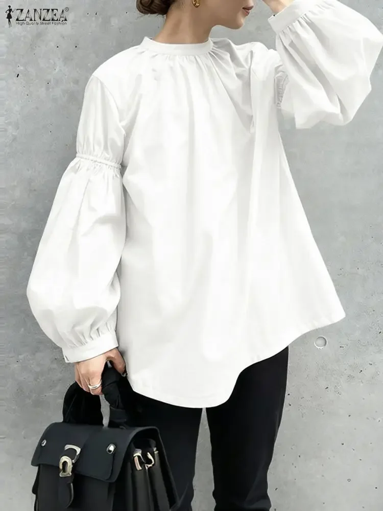 

2025 ZANZEA Elegant Blouses Women Autumn Long Lantern Sleeve Office Lady Shirts Fashion Tunic Tops Solid Casual Stylish Blusas