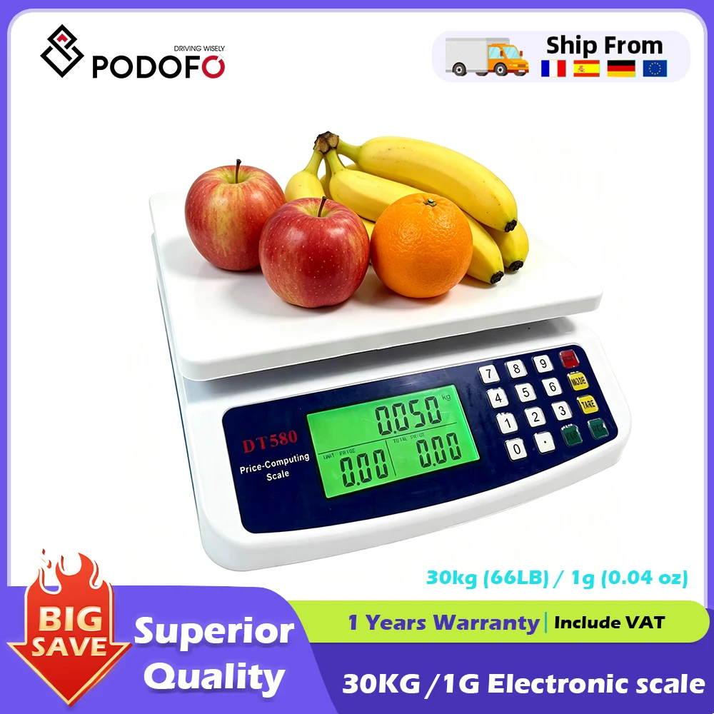 Balance numérique de précision Podofo 30 kg avec écran LCD, balance électronique en plastique, balance de précision, balance alimentaire