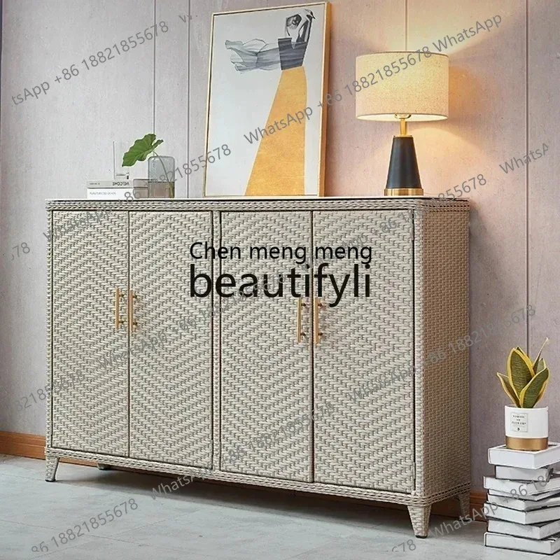 s26  Rattan Balcony Multifunctional Locker Sunscreen Household Home Shoe Cabinet Modern Simple Storage and Finishing Cabinet