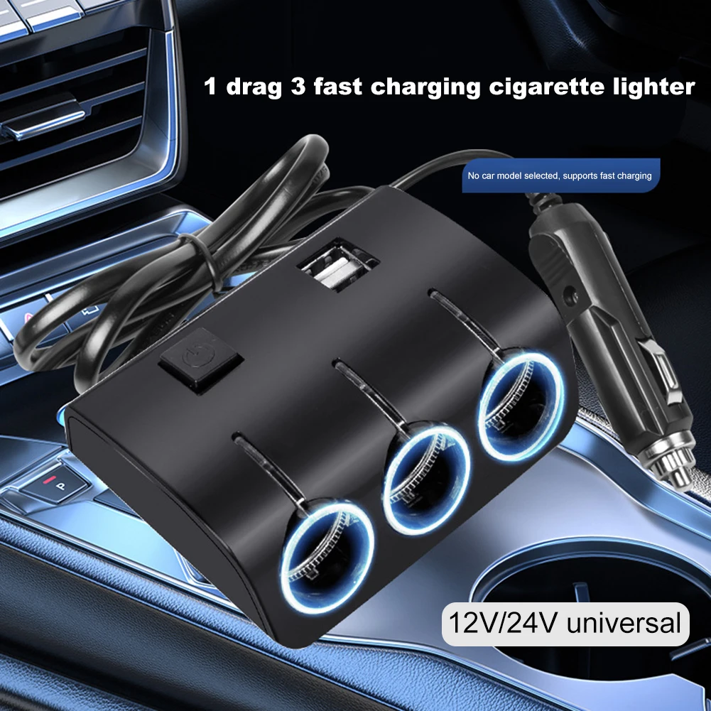 

3 In1 Car Cigarette Lighter Socket Splitter with 10A Insurance Tube Car Charger Adapter LED Blue Light Indicator Car Accessories