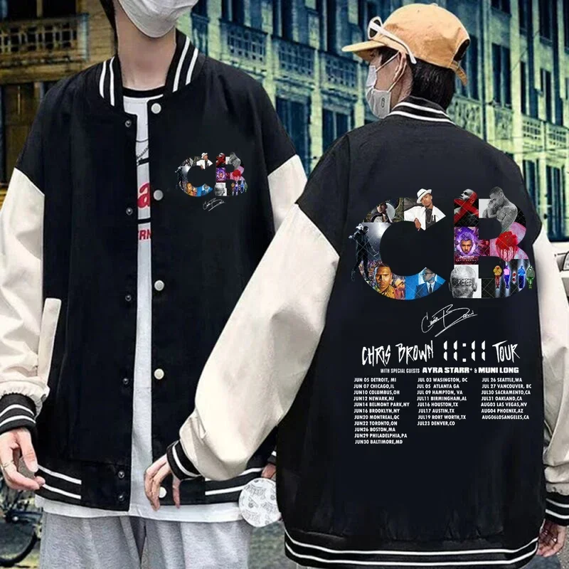 Chris Brown 11:11 Album Series  Merch Baseball Uniform Coat Casual Fashion Chris Brown 11:11 Tour 2024 Jacket Men's Hoodies Gift