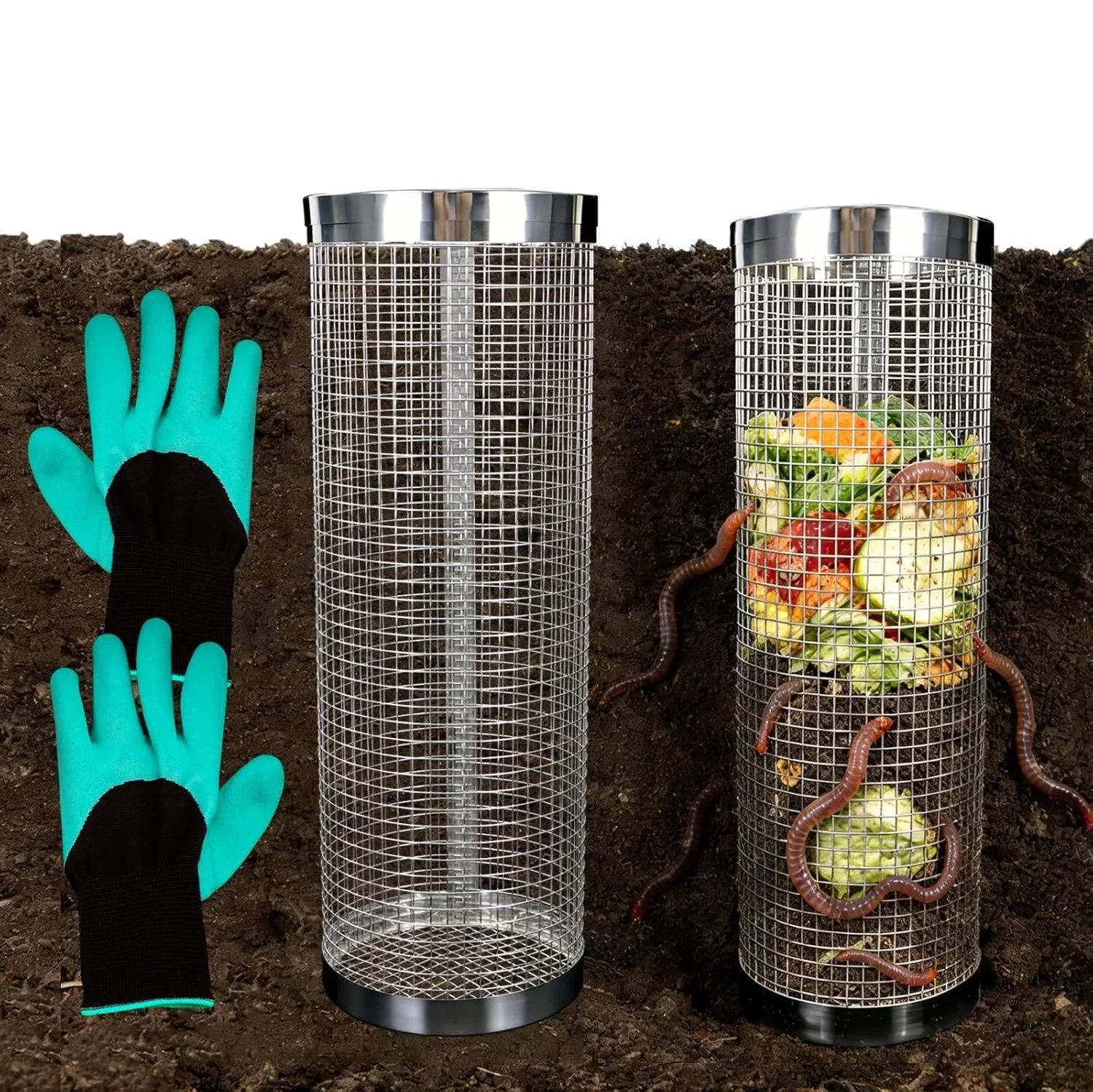 Underground Worm Composter Round Stainless Steel Composting Bin Small Household Type for Backyard Garden Waste Treatment