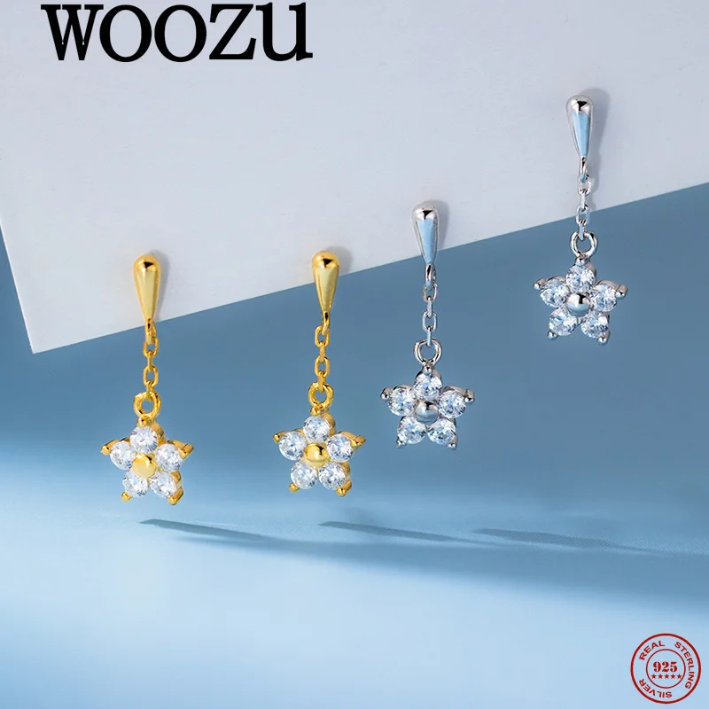 

WOOZU 925 Sterling Silver Sweet Sparkling Star Zircons Pendant Earrings for Women Wedding Party Romantic Charm Delicate Jewelry