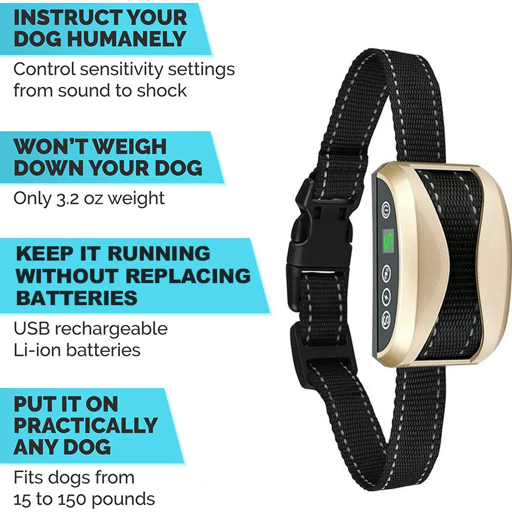 Dog Collar Anti Bark Control Collar Dog Training Accessories Waterproof Rechargeable Anti Barking For Dogs Training Collars view 4