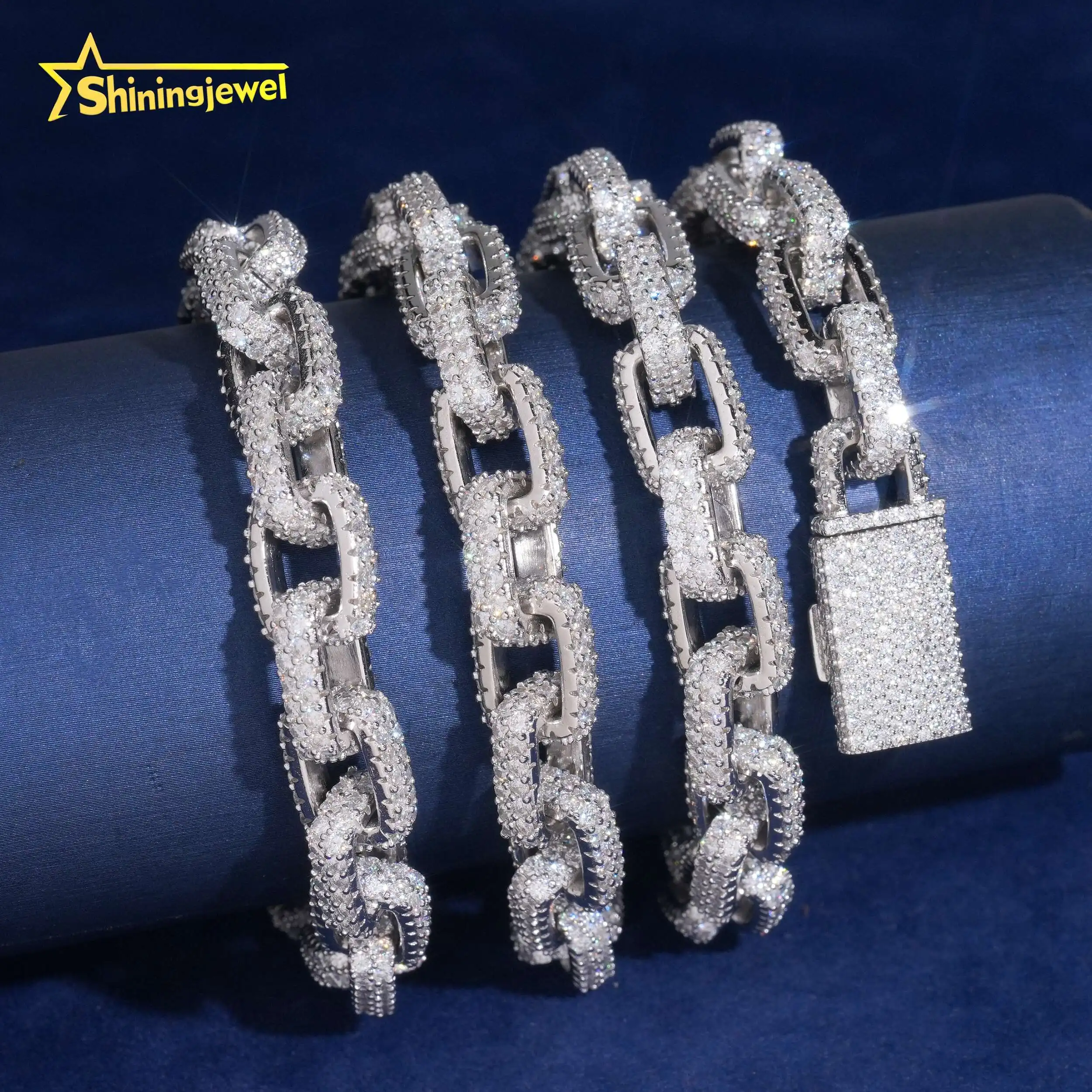 925 Out Iced Silver 10mm VVS Moissanite Cuban Link Chain Pass Diamond Tester Hip Hop Jewelry Men Custom Cuban Link..