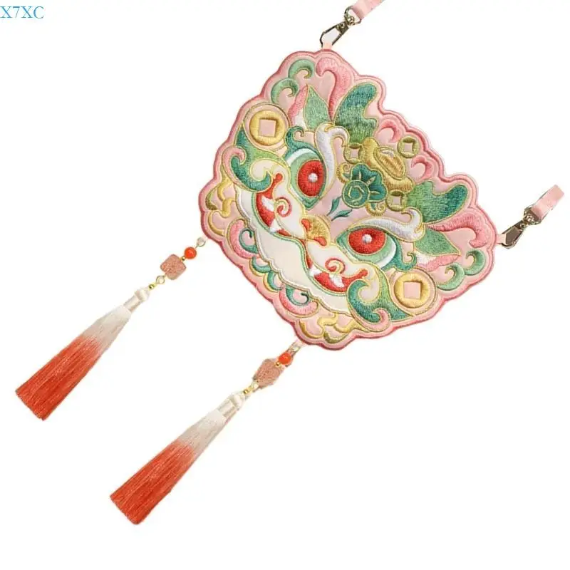 

X7XC Functional and Shoulder Crossbody Bags Embroidered Cosmetic Hanfu Bag for Fashionable Occasions