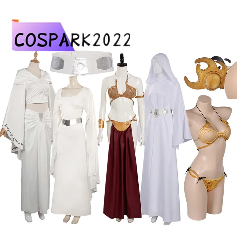 

Женский костюм бикини для косплея Leia, фантастическое платье для девушек, женский костюм из фильма «космическая битва», одежда для ролевых игр на Хэллоуин, карнавал