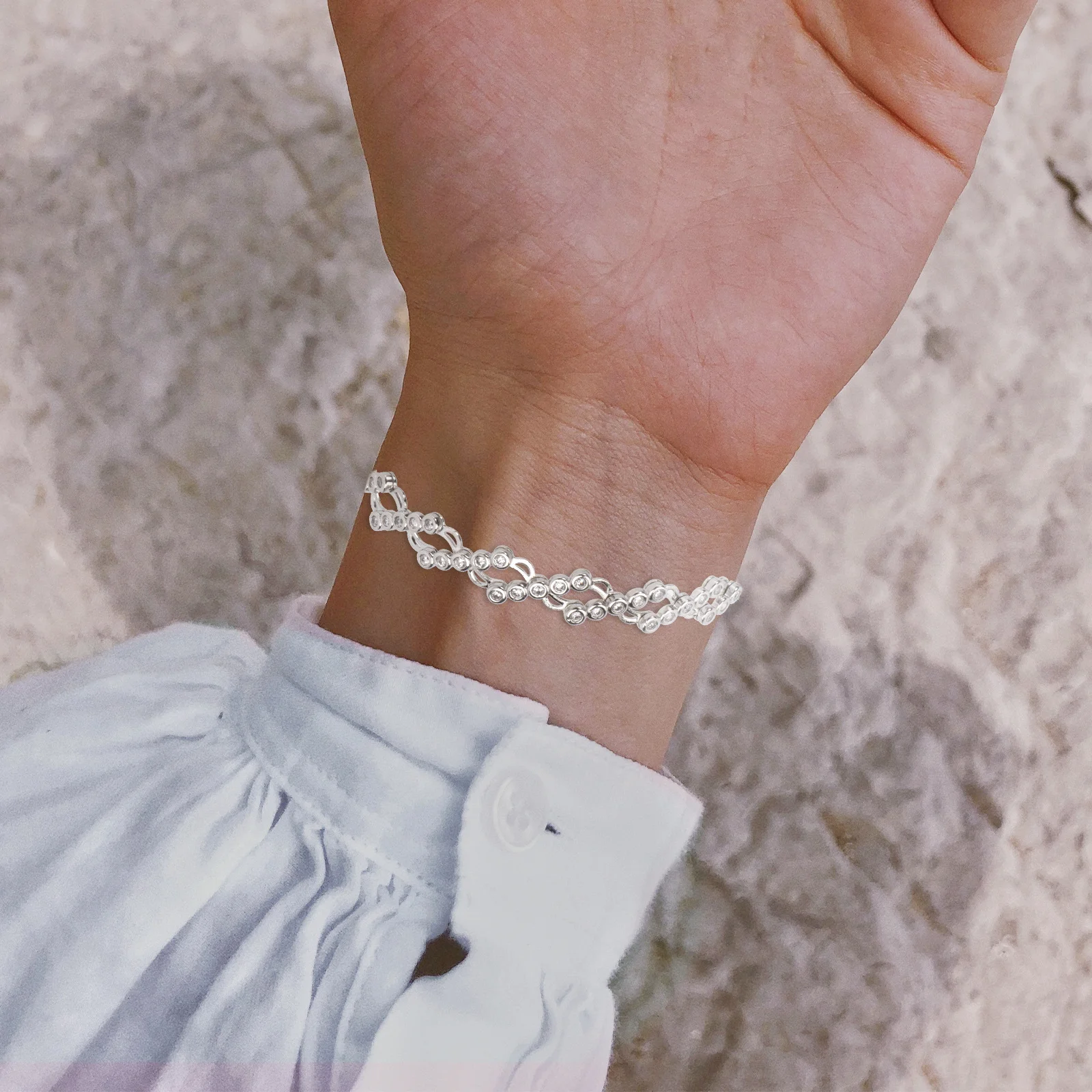 قابل للتحويل في 1 قابل للتمدد حجر الراين مطعمة خاتم فضي حجر الراين سوار خاتم للنساء مجوهرات اليد ملابس يومية للحفلات #3