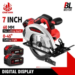 ONEVAN 7Inch 185mm Brushless Electric Circular Saw Digital Display Cordless Woodworking Cutting Tool For Makita 18V Battery Pin
