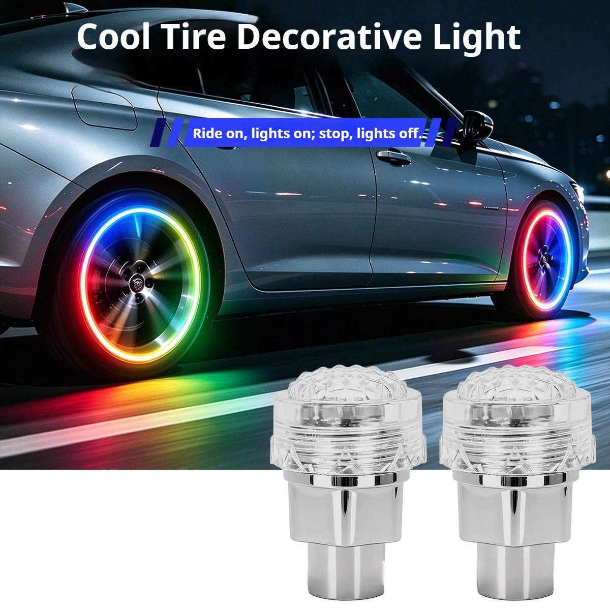 LED Bicycle Motorcycle Car E-bike Wheel Hub Light Colorful Tire Valve Stem Lamp Wind Fire Wheel Spoke Light Universal Fit