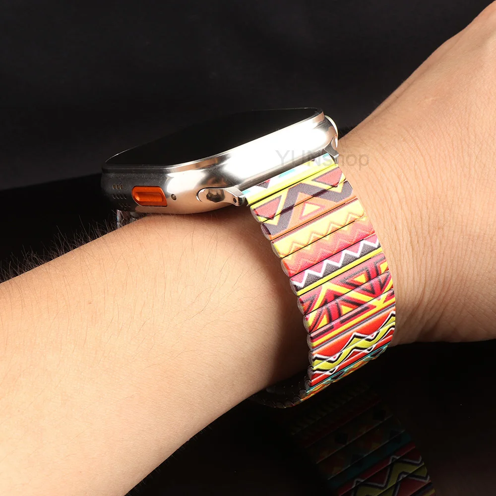 Elastic Color Strap for iWatch Ultra 2 1 49mm 9 8 7 45mm Luxury Stainless Steel Band for Apple Watch Series 6 5 4 3 Se 44mm 42mm