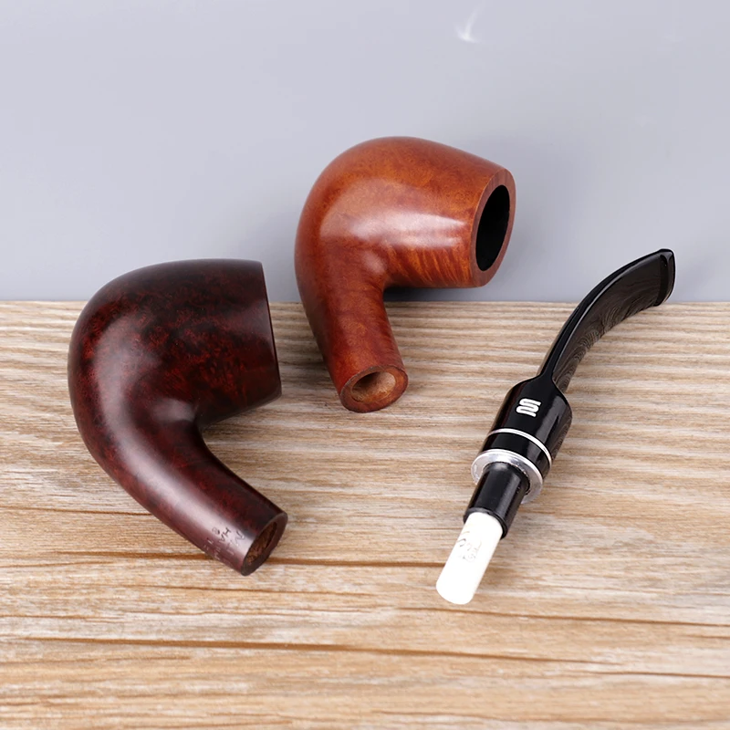 New Bee  Briar Wood Gold Decorated Ring Handmade  Bent Stem Tobacco Pipe 9mm Activated Carbon Filter 10 Cleaning Tools aa0062s