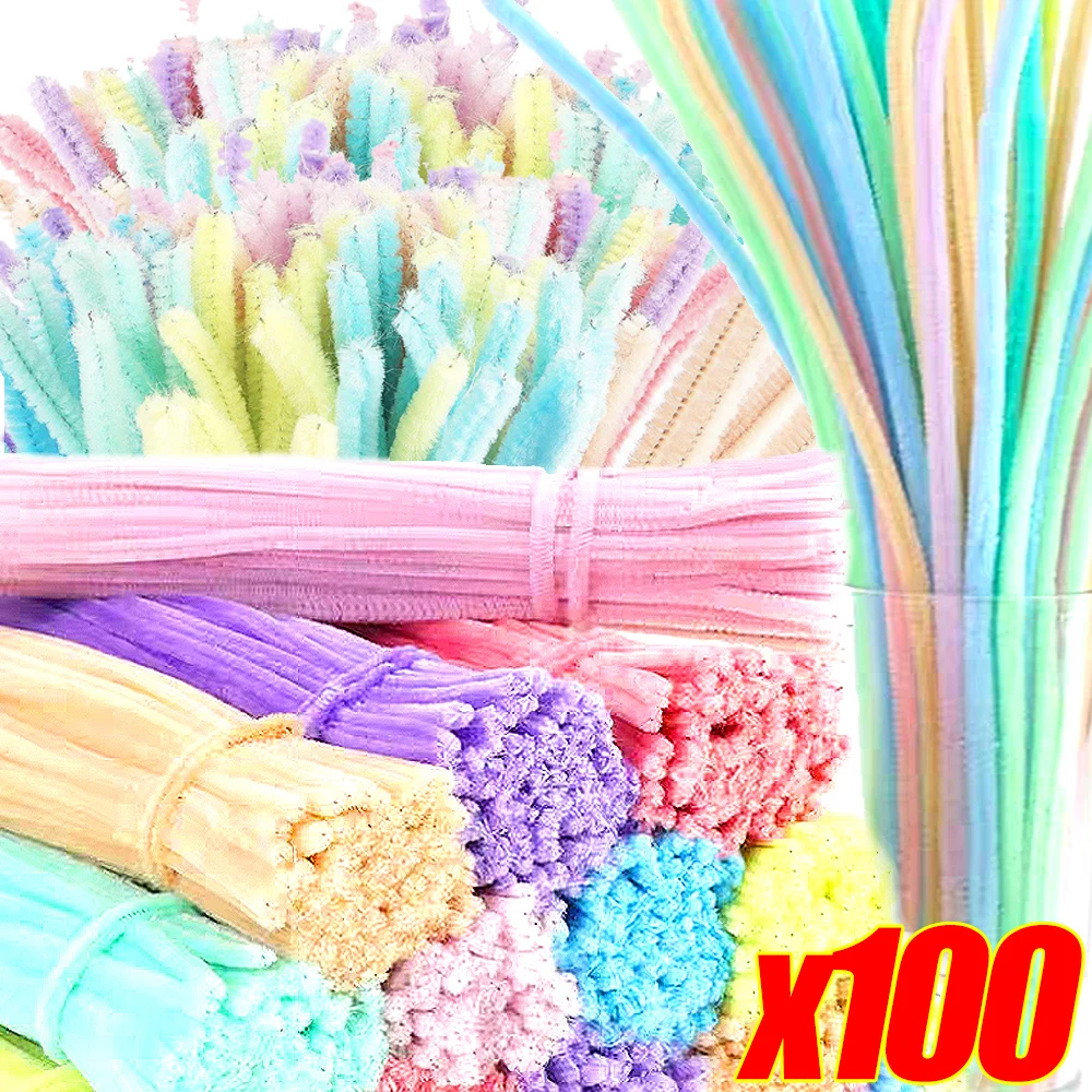 10/100Pcs Colorful Chenille Stems Pipe Cleaner Craft Plush Tinsel Stick Wired Twist Stick Kids Educational Toy DIY Arts Supplies