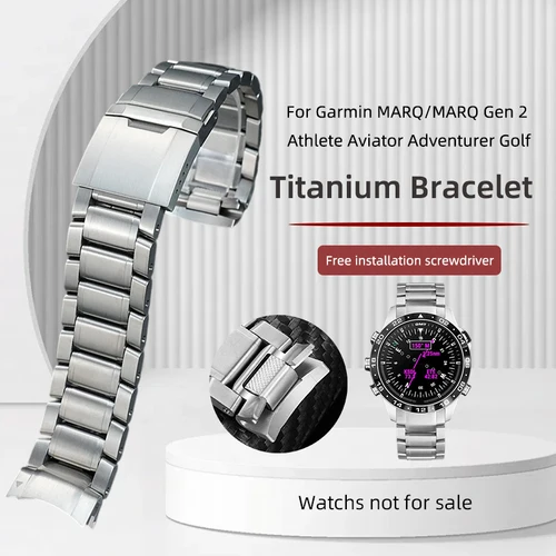 Para Garmin correa de titanio para hombre MARQ/MARQ Gen 2 atleta aviador capitán aventurero GOLFER extremo curvo especial 22mm herramientas de pulsera