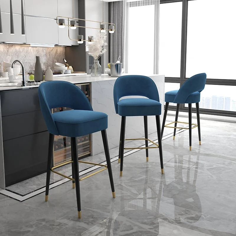 

#Bar Chair Nordic Tall Counter Furniture Gold Metal Velvet Back Luxury Kitchen Leather Modern High Stool