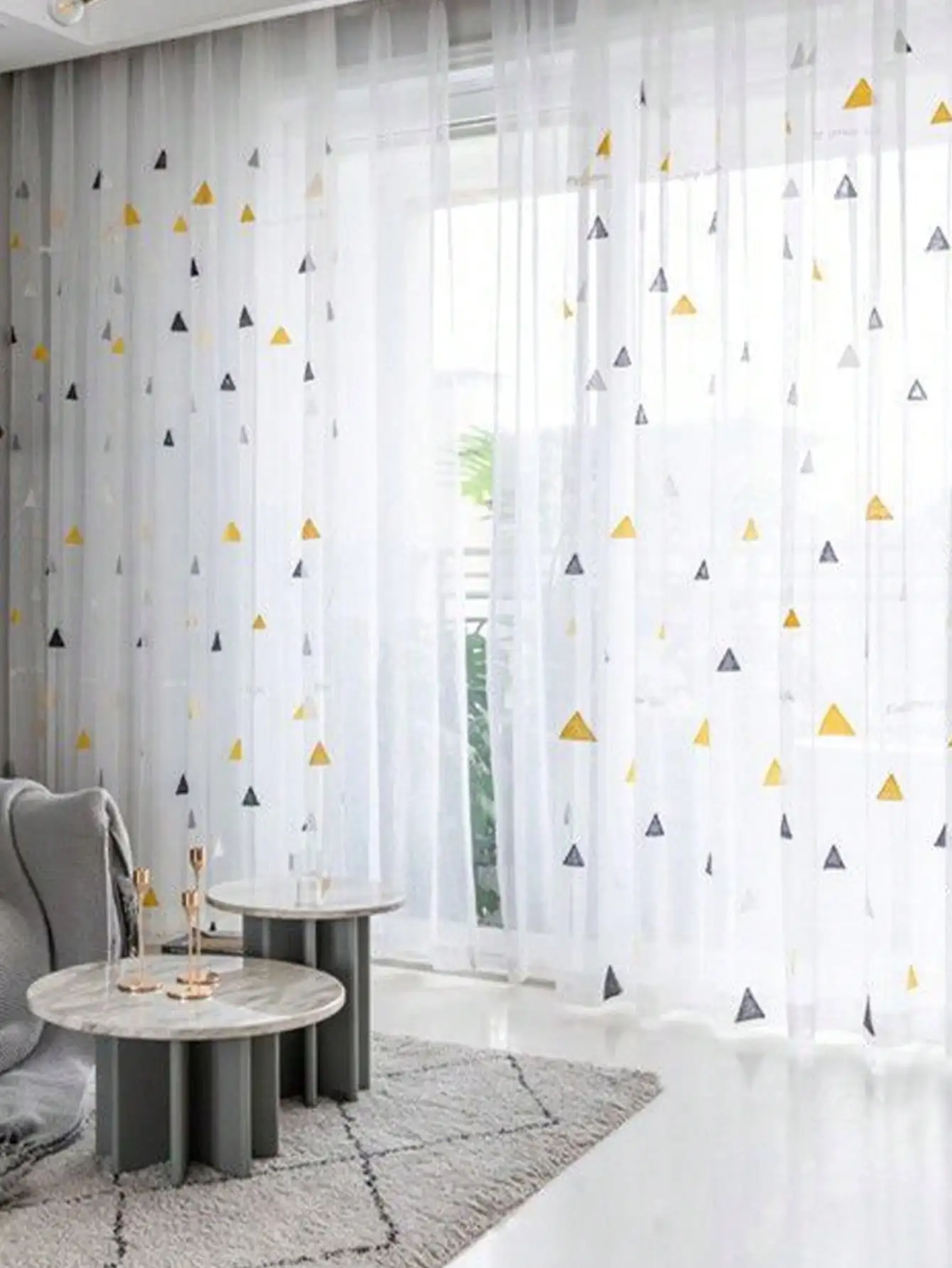Modern Minimalist Style Nordic Embroidered Geometric Triangle Curtains Living Room Bedroom Balcony Blackout Curtains
