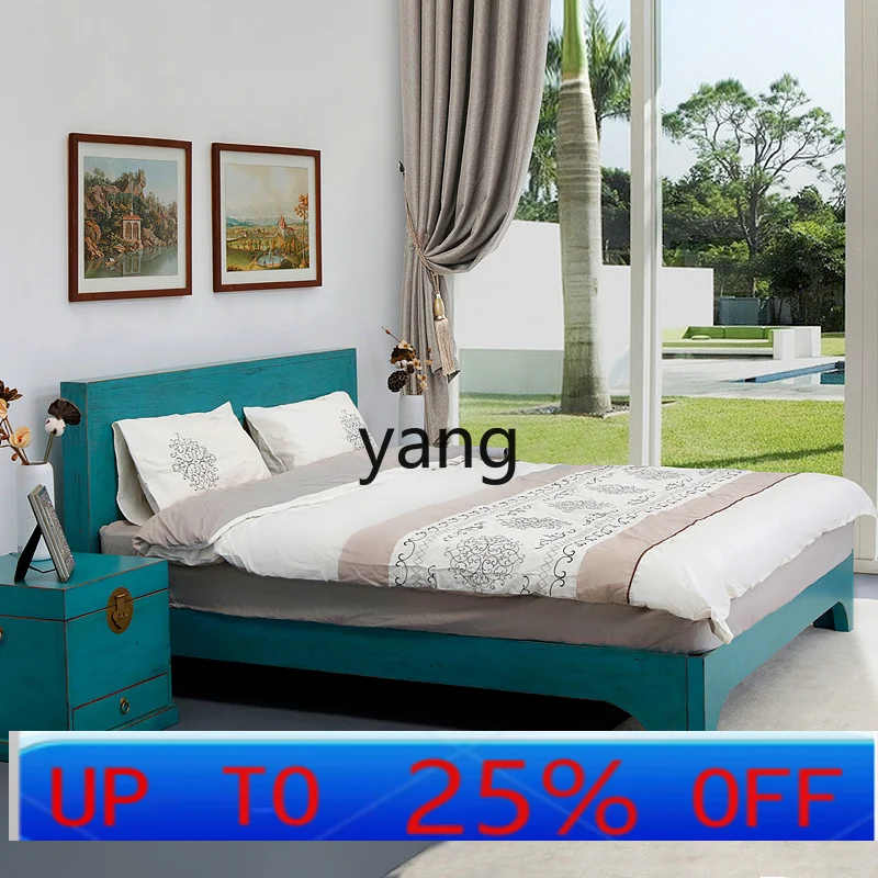 

Lh retro new Chinese style old solid wood double bed modern simple fashion bedroom furniture