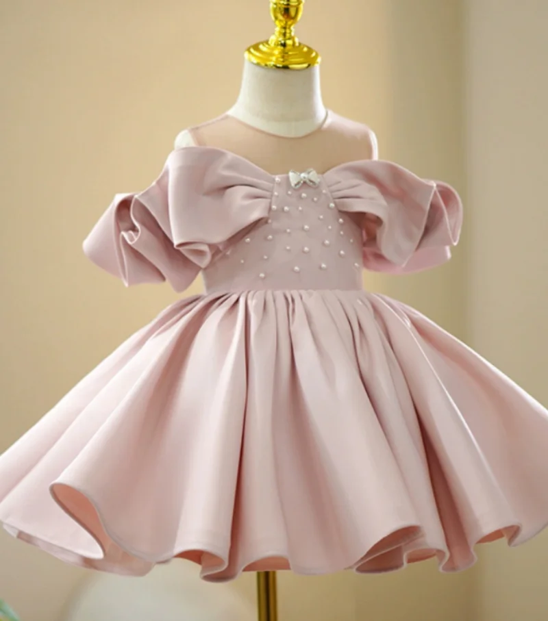 Robe de Princesse Rose Mignonne, Tenue de Bal, Vêtements de ixde Baptême, Robes de Fille à Fleurs pour Mariages, Robe d'Anniversaire, 2024