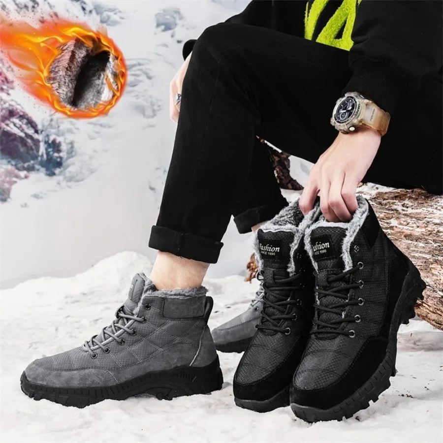 

New Men's Snow Boots Versatile and Lightweight with Plush Insulation Trend High Top Outdoor Hiking Thick Cotton Shoes Size 38-48