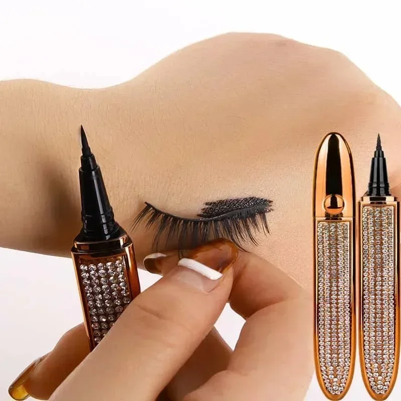 Self Adhesive Eyelashes Eyeliner Pencil Long Lasting No Glue Non Magnetic Quick Drying Eyelashes Sticking  Eye Liner Pen 2 in 1