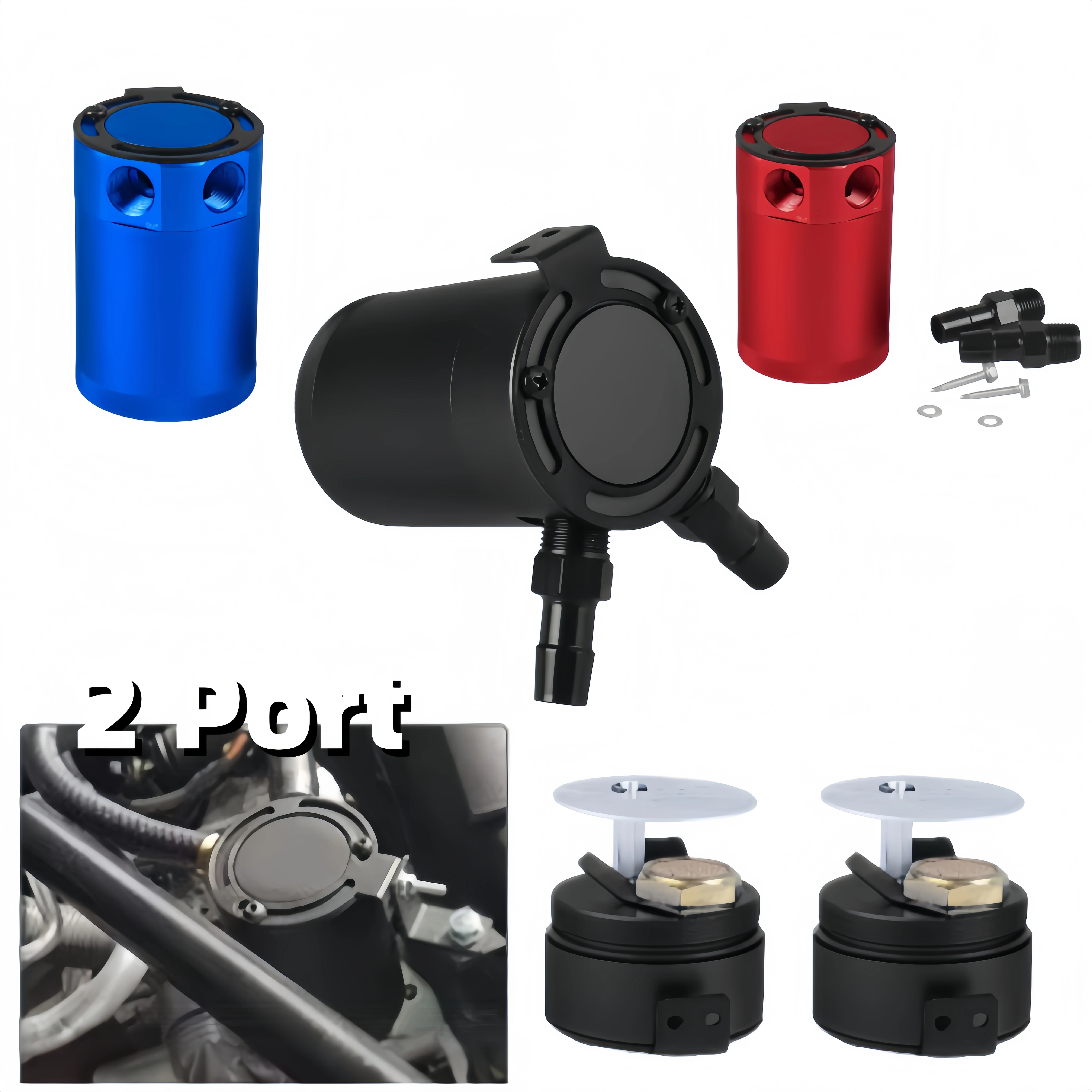 Tanque de Recolección de Aceite con Deflector de Aluminio, 2 Puertos, Depósito de 300ml, Separador de Aceite Usado, Limpiador de Motor, Recuperador de Gases de Escape