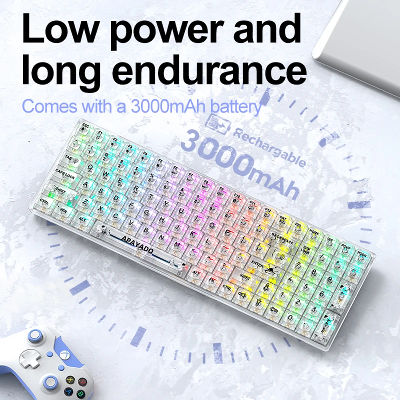 Imagem -04 - Apayado-teclado Mecânico Bluetooth Transparente Retroiluminação Rgb Hot-swappable Conexão bt 2.4g Tri-mode pc e Celular Dk100