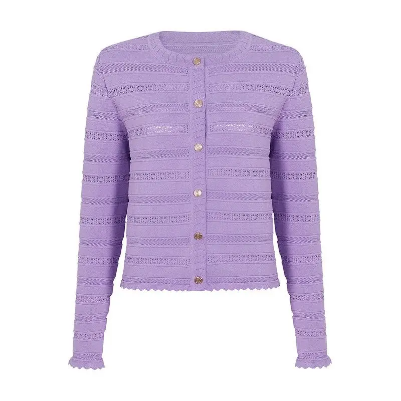 

Fashionable Hollow out Long Sleeve Knitted Cardigan Women's Top Spring Autumn New Style Luxury Women's Wear round Neck Button...