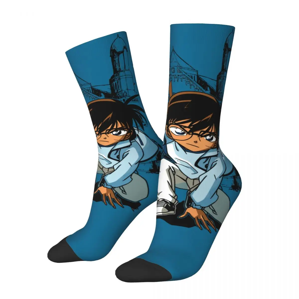 Funny Crazy Compression Sock for Men Conan Hip Hop Harajuku Detective Conan Happy Seamless Pattern Printed Boys Crew Sock