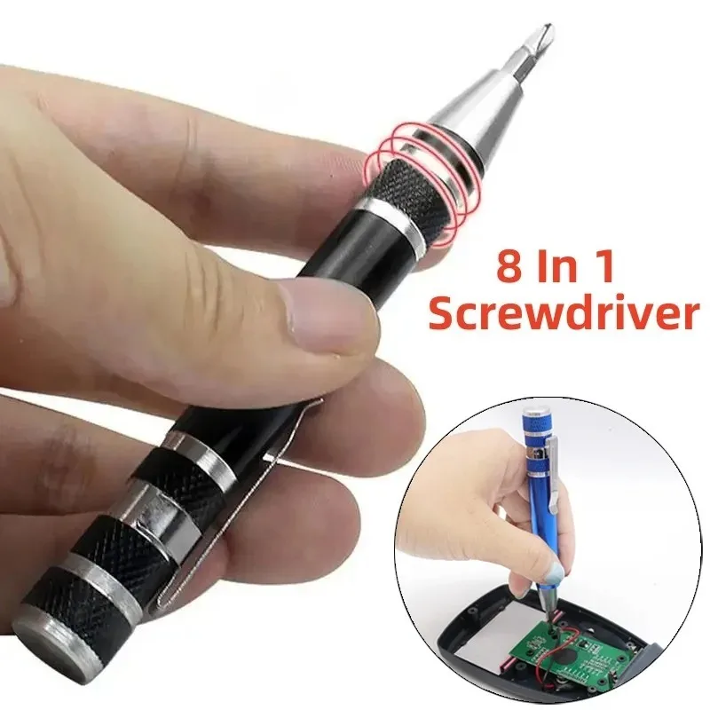 Portable 8 In 1 Aluminum Alloy Screwdriver Pen - Changeable Magnetic Bits For Easy Repairs & Disassembly Repair Tools