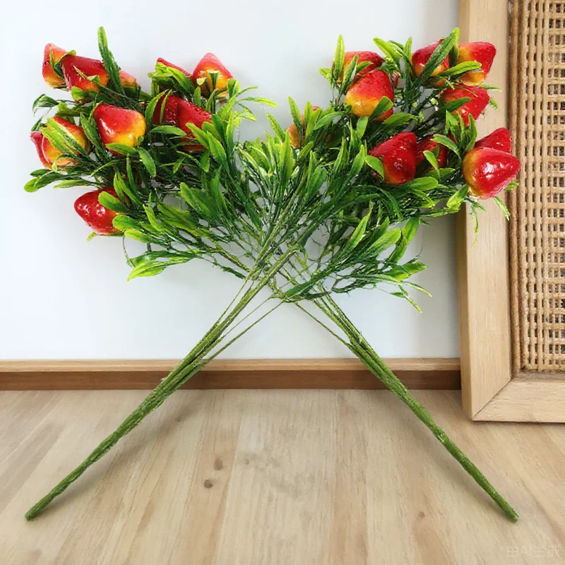 

2pcs Artificial Strawberry Branches Vivid Color Pvc Desktop Decors Diy Flower Arrangement For Festival Home Party Wreaths
