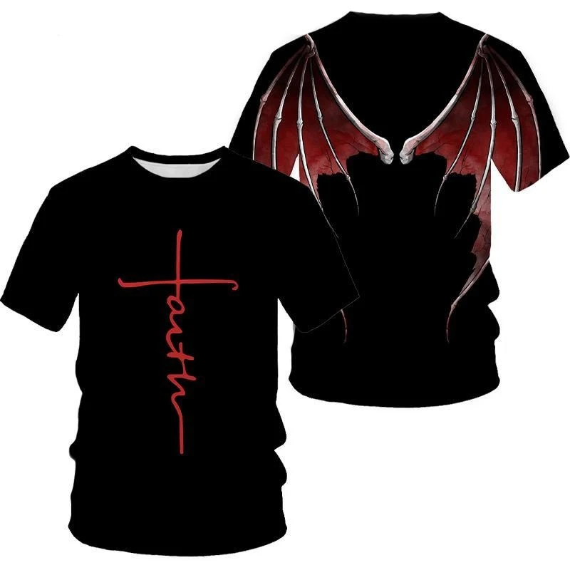 Faith Letter Wing 3D Print Summer T-Shirts Men Women Fashion Oversized Short Sleeve T Shirt Harajuku Male Tees Tops Man Clothing