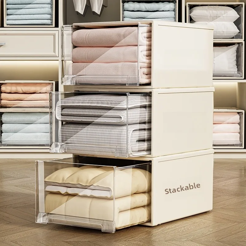 Transparent Plastic Clothes Storage Box Drawer Style Home Use Wardrobe Organizer Multi Layer Clothing Storage Cabinet
