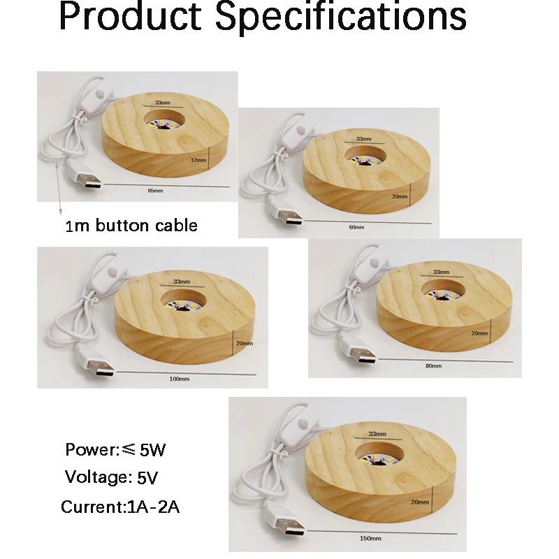 1PC LED Luminous Base Circular Wooden Base Small Night Light Crystal Ball Handicraft Ornament  No Fire Aromatherapy Lamp Base