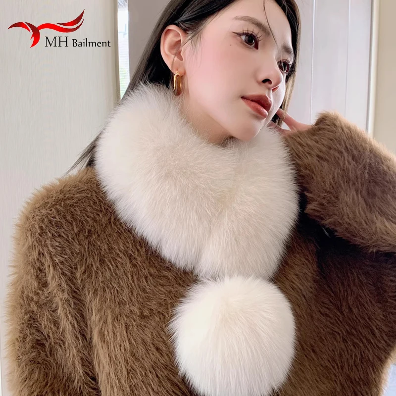 Women New Style Real Fox Fur Collar 100% High Quality Fur Scarf Lady Fashion Genuine Warm Thick Natural Scarves Female