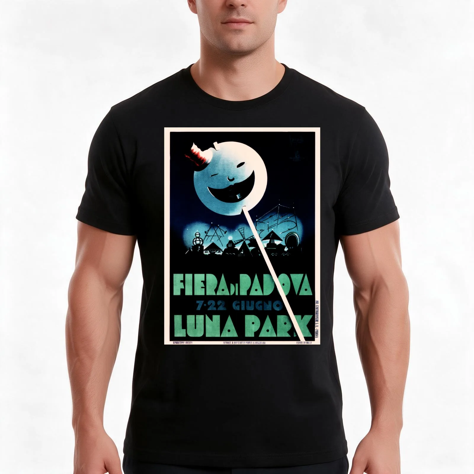 FIERA DI PADOVA Luna Park Exhibition Trade Fair Vintage Italian Advertising Poster T-Shirt, Summer Casual Cotton Tee