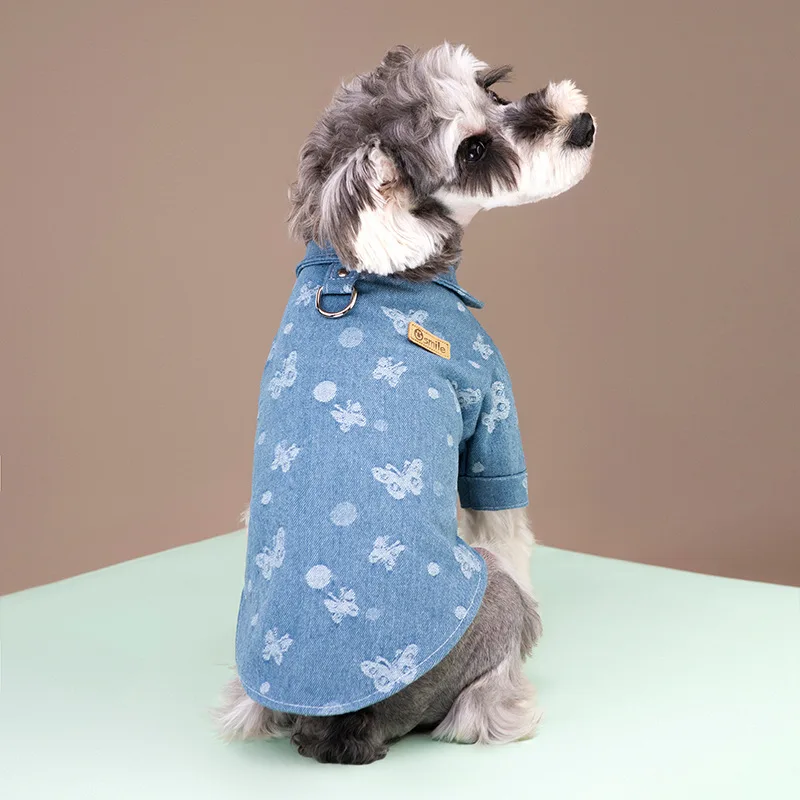 Autumn Winter Dog Denim Shirt Fashion Dog Warm Clothes Bear Print Dog Jean Vest Chihuahua Bichon Pet Clothing Puppy Costume