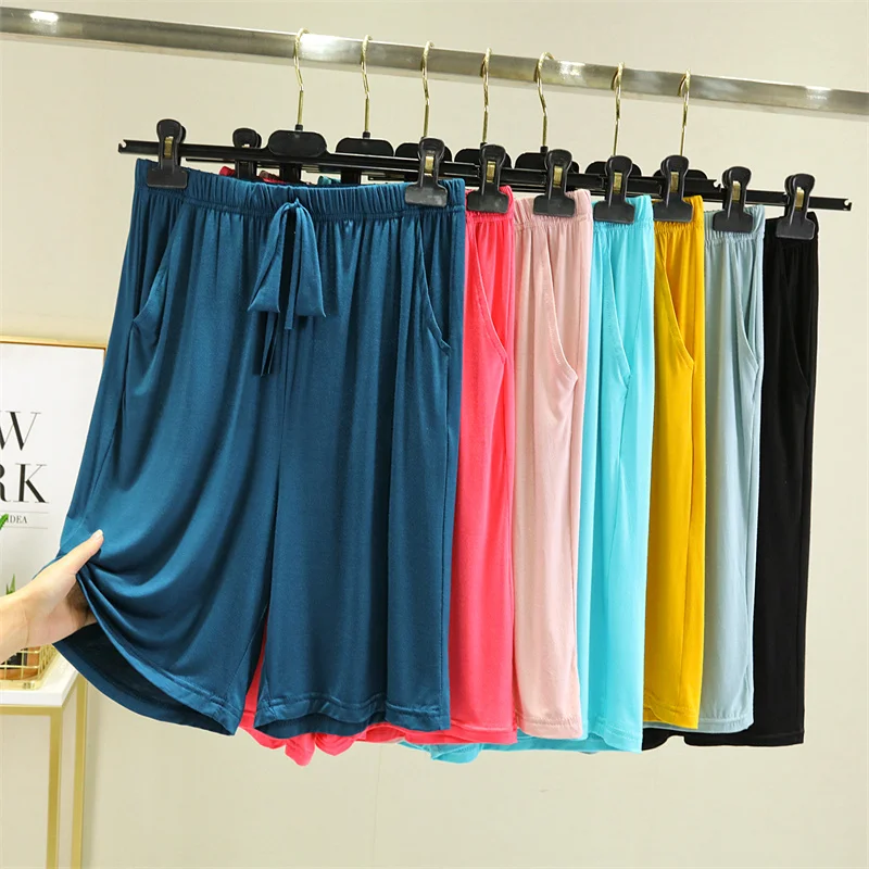 

Женские летние шорты из модала, повседневные, с высокой талией, тонкие, укороченные, свободного кроя, в корейском стиле, больших размеров, для сна, спорта и отдыха