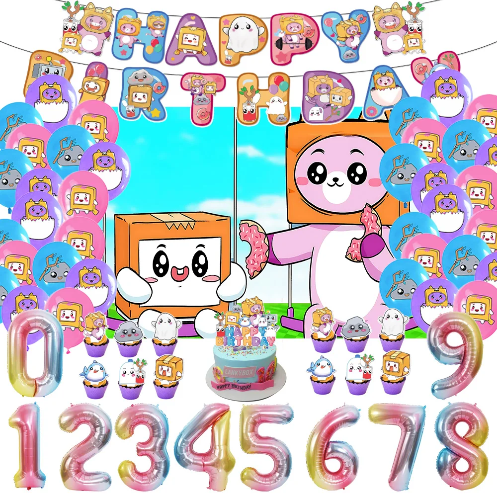 

Cartoon Lankyboxs Theme Birthday Party Decoration Balloon Banner Backdrop Cake Topper Baby Shower Supplies Kids Gift Photo Props