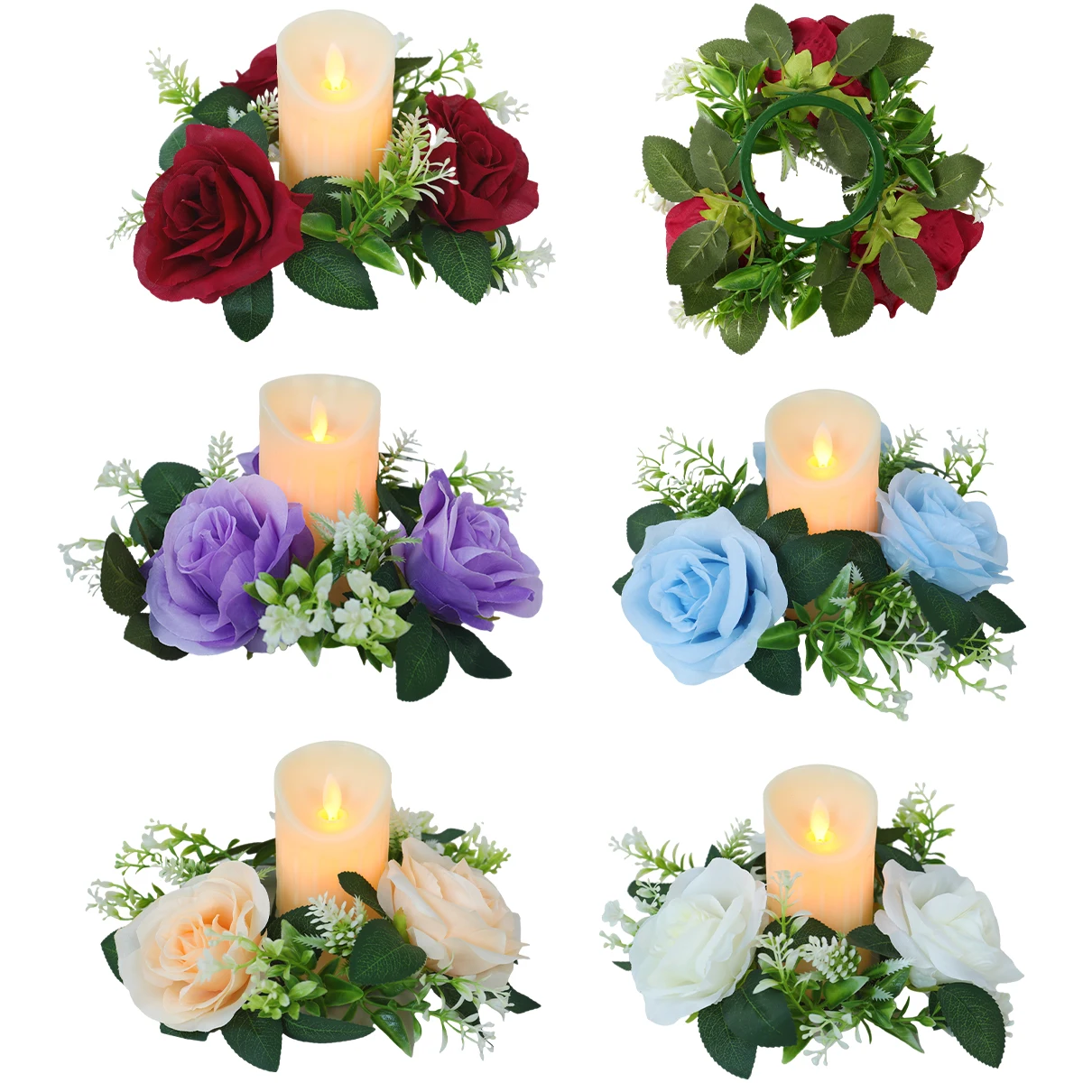 Flower Candlestick Wreath Wedding Party Decoration Artificial Roses Birthday Banquet Decor Candle Garland Wedding Centerpieces