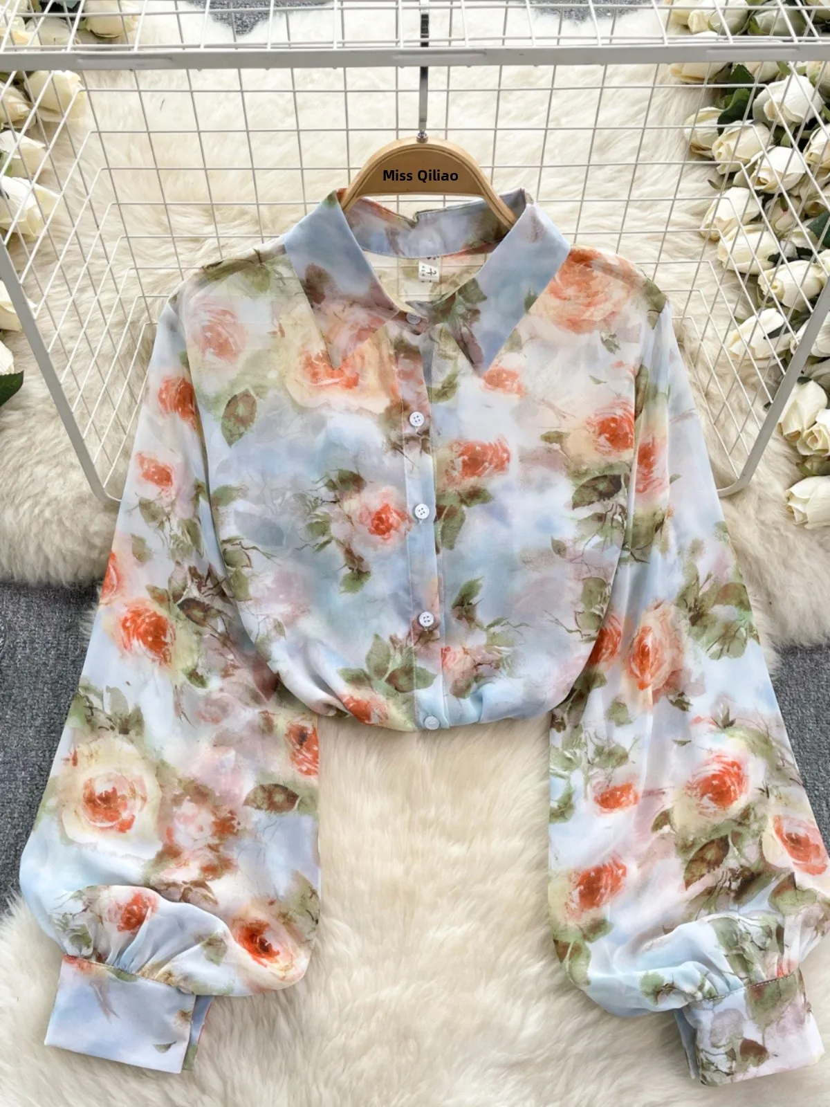 Primavera 2024 csa fena novo estilo design fino impro chiffon moda versátil topo na moda versão coreana manga longa...