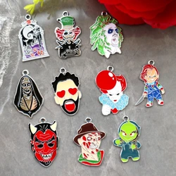 10PCS Larger New Gothic Halloween Horror Metal Pendant Enamel Alloy Charms DIY Necklace Bracelet Keychain Jewelry Accessories