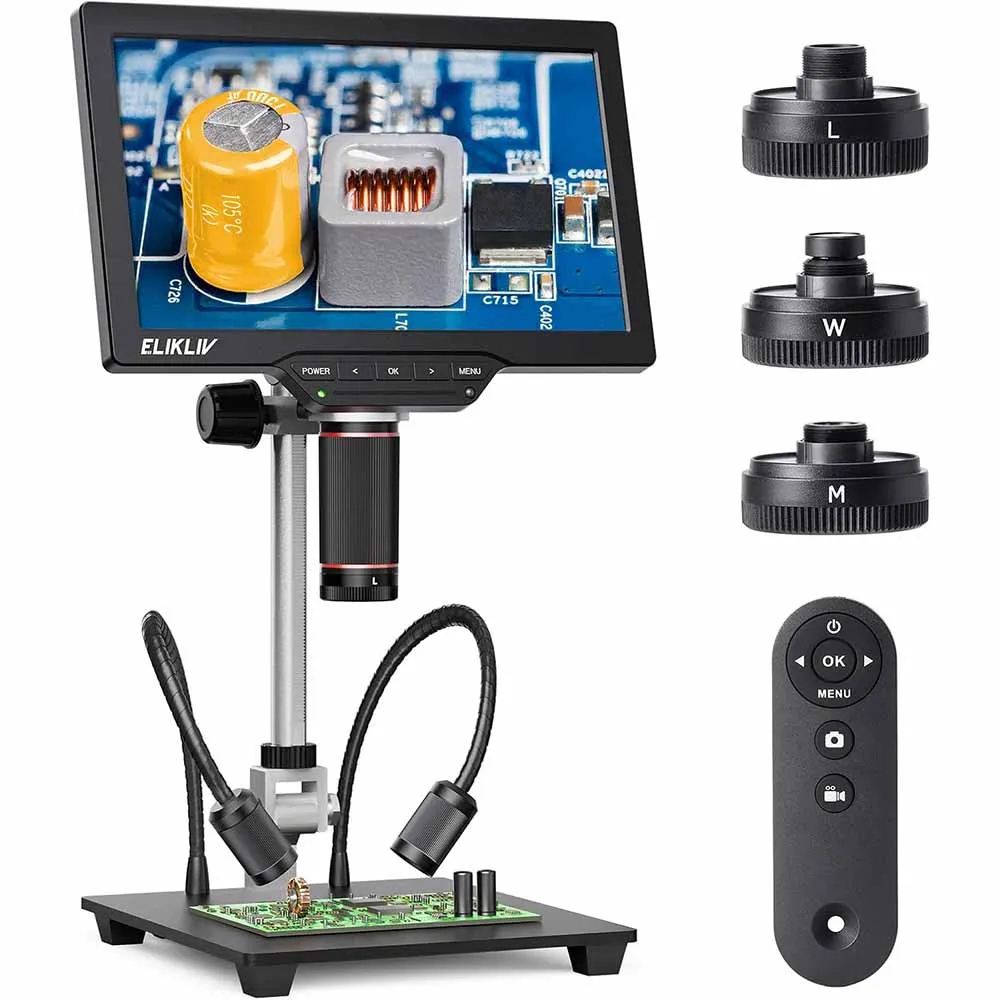 Elikliv TL301 Max 10'' 4K digitale microscoop met 3 lenzen 2000X soldeermicroscopio voor elektronica PCB-reparatie HDMI-microscoop