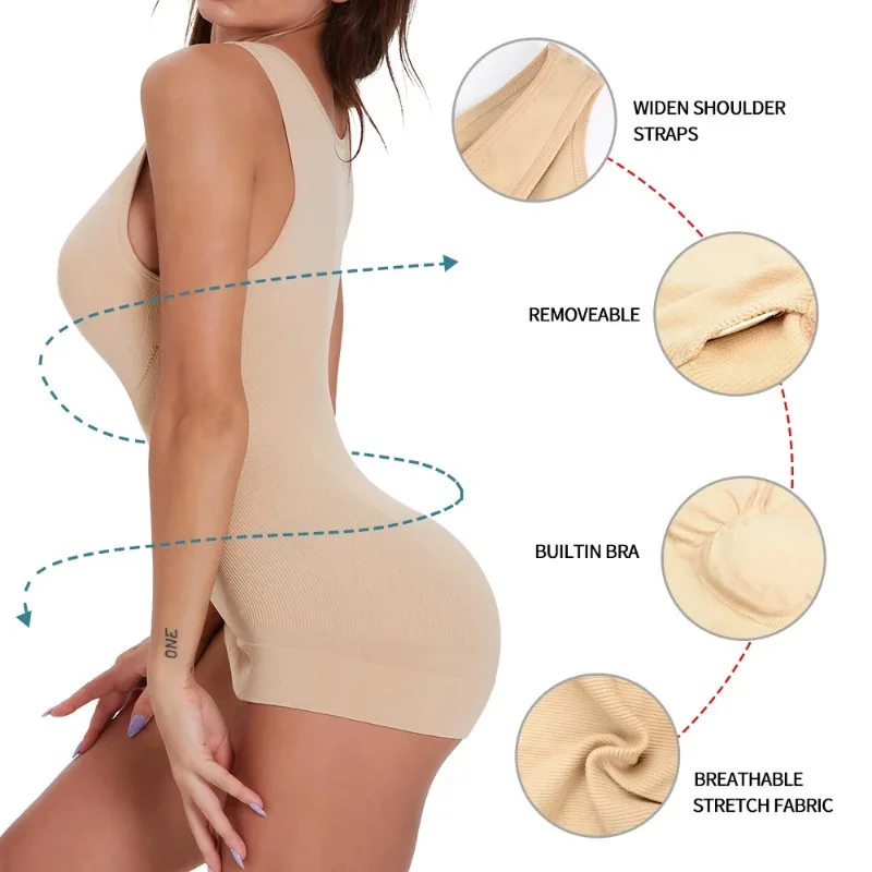 Women 'S Tank Top Body Shaper กับแผ่น Slimming ชุดชั้นในแบบถอดได้ Pad สำหรับสวมใส่สบาย Shapewear