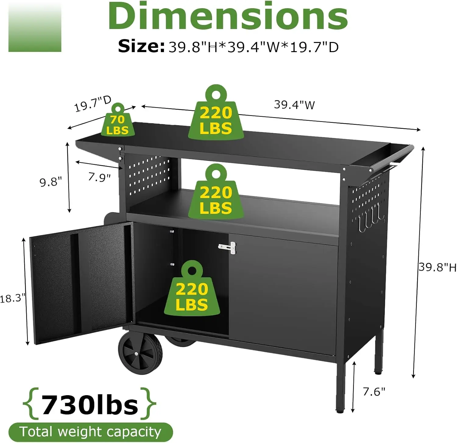 Outdoor Grill Cart Table With Storage Kitchen Island With Wheels Foldable Tabletop For BBQ Food Prep Station Heavy Duty Metal Griddle Countertop For Patio And Camping - view 2
